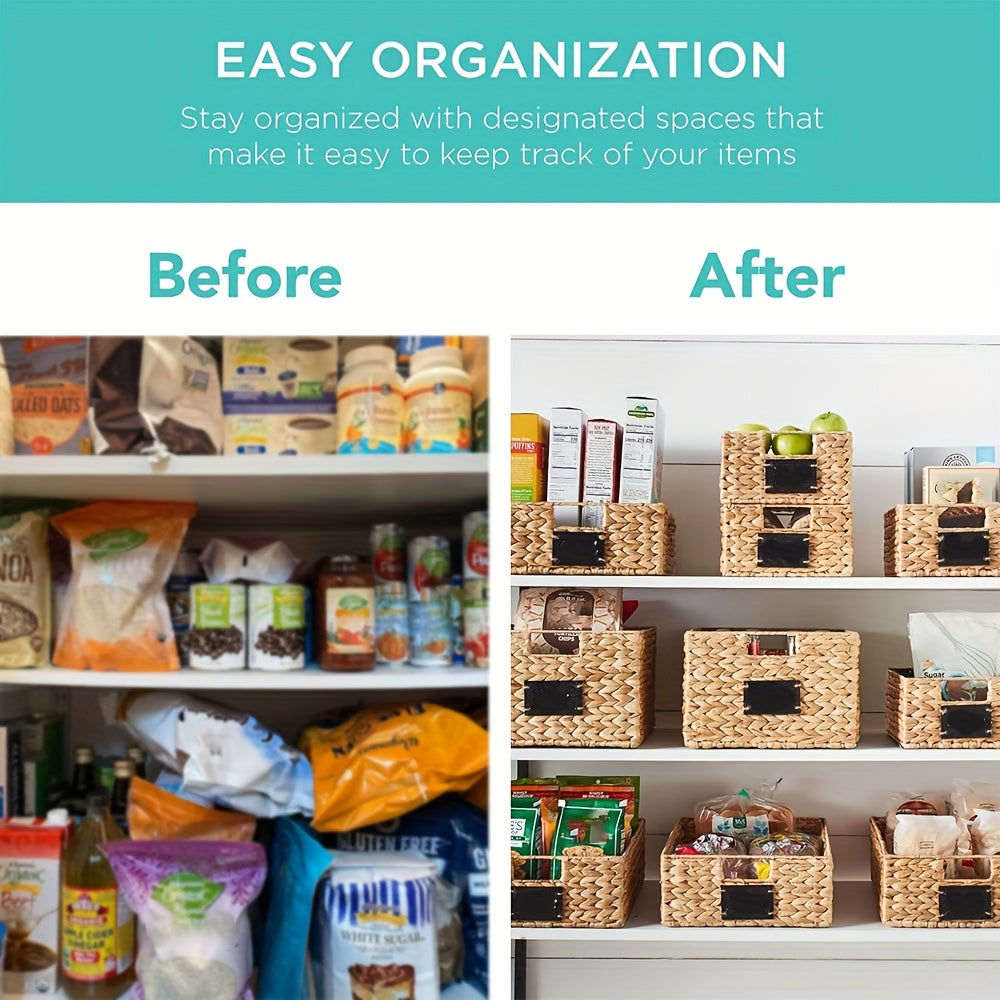 Water Hyacinth Pantry Storage Baskets with Chalkboard Labels, 9 x 12 x 5-Inch, 1- to 4-Pack — image 2