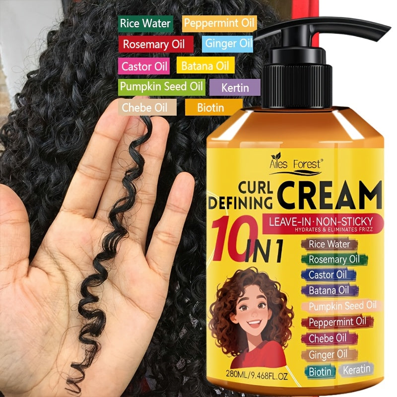10-in-1 Curl Styling Cream in a 280ml Pump Bottle with Rice Water, Biotin and Named Oils Listed on Label — image 11