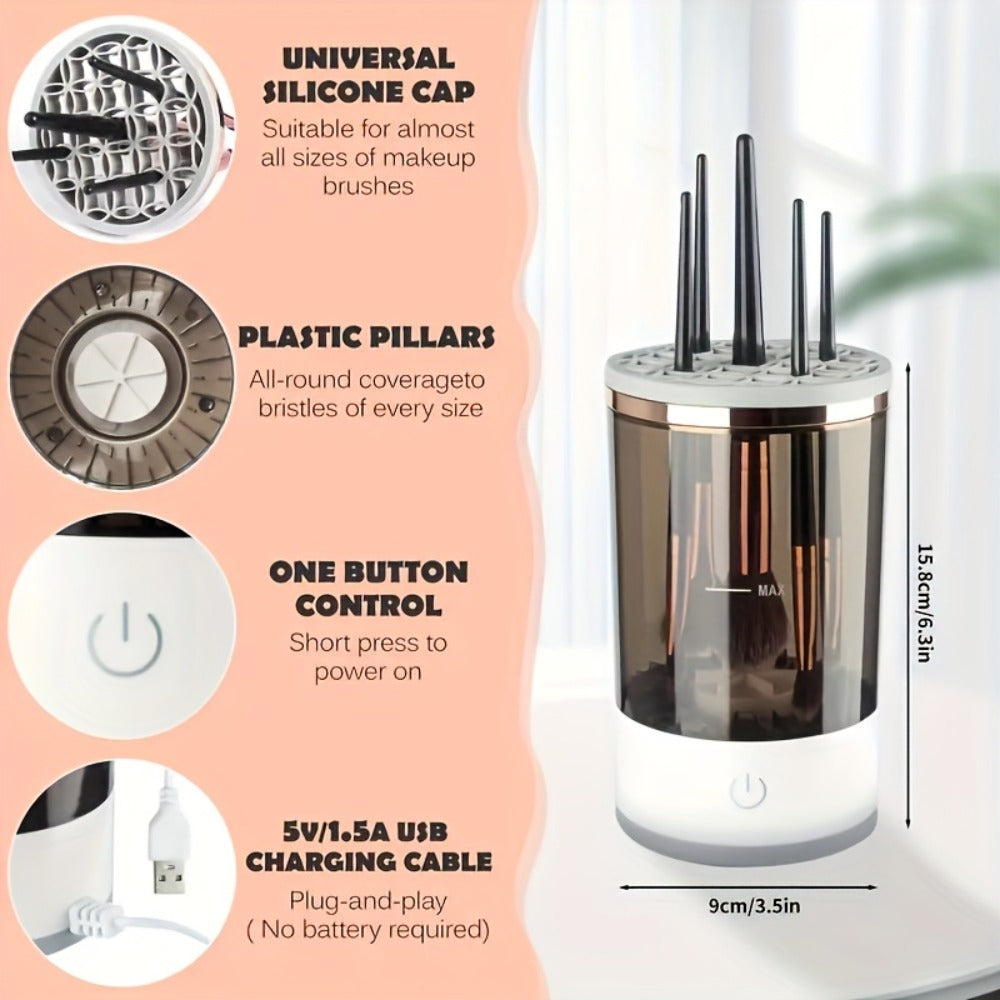 Electric Makeup Brush Cleaner & Dryer USB Powered Automatic Spinner Fast Drying Odorless Transparent Design Dual-Section Brus