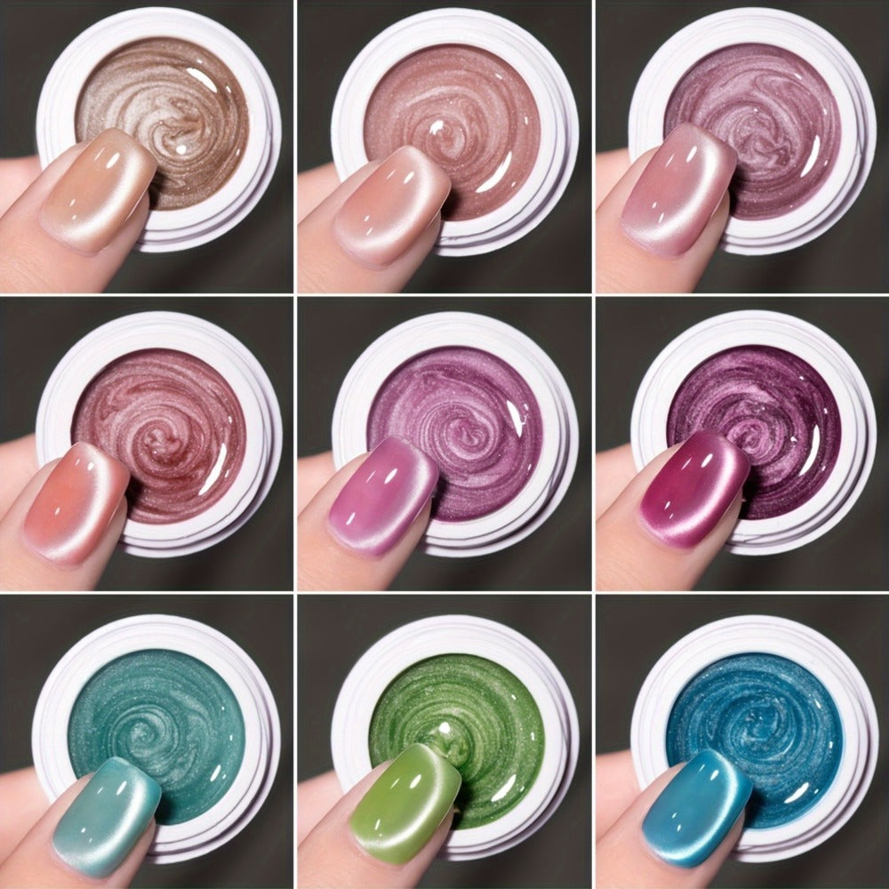 Nine-Color Cat Eye Gel Polish Jar Set with MORDDA Flower Order Shades and Included Magnetic Tool — image 2