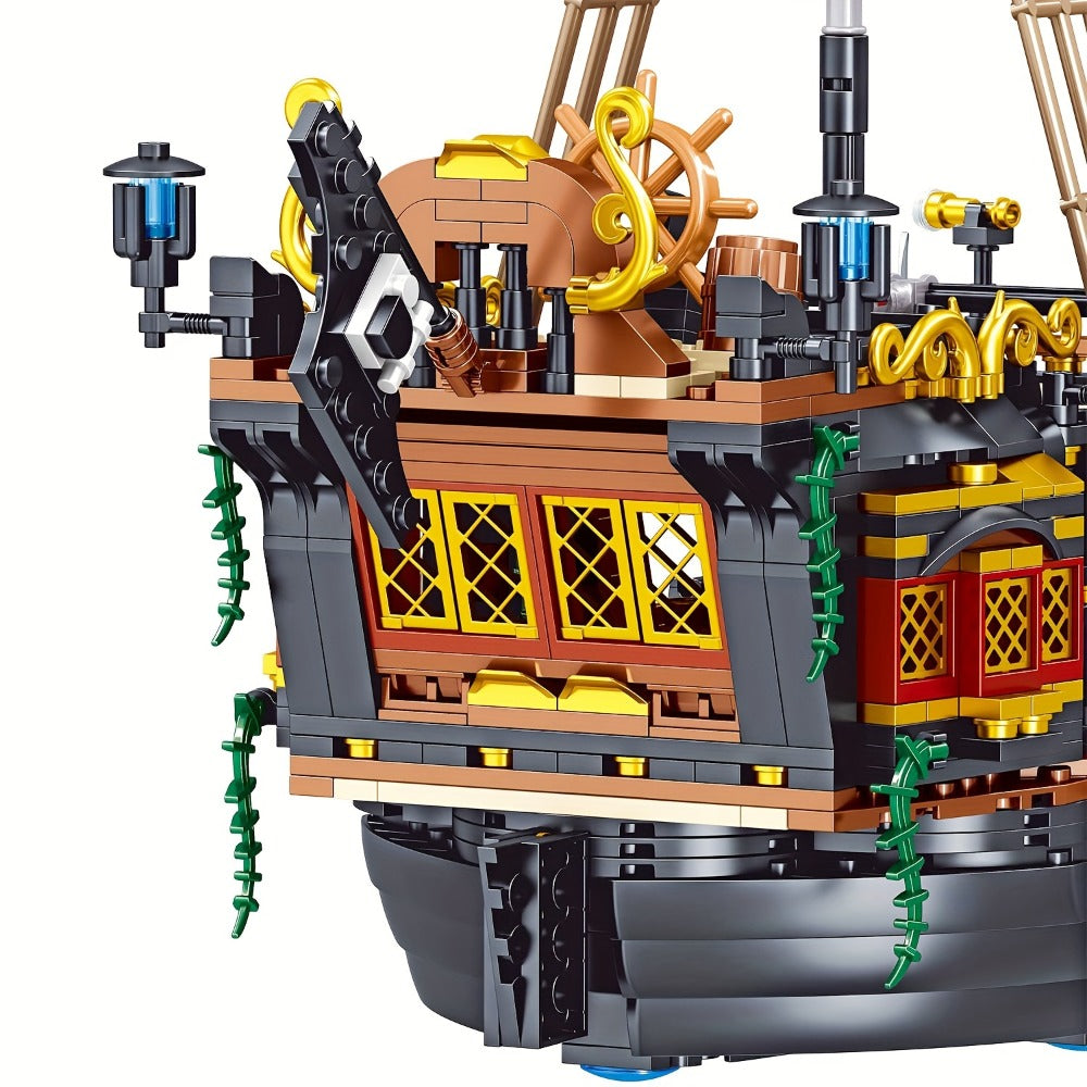 1282-Piece Pirate Ship Building Block Model with Black Sails, MY051 Checkout Code and Pictured 30.48 cm Length — image 4