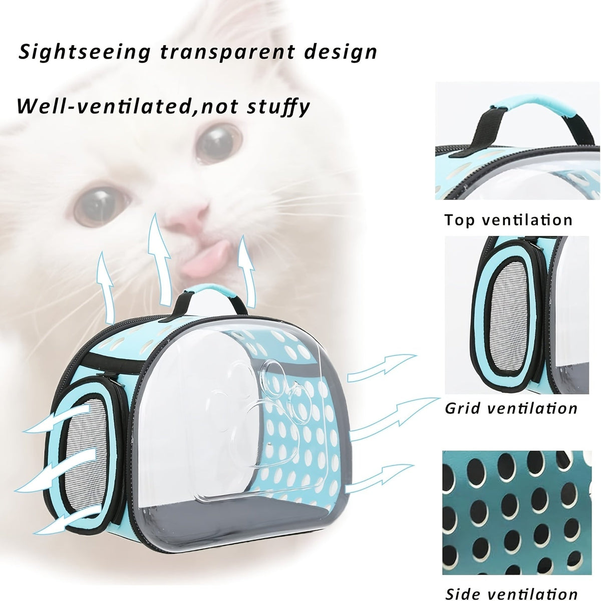 Clear-Panel Pet Carrier Backpack with Ventilation Holes, Mesh Sections and Small or Large Sizes in Four Colors — image 5