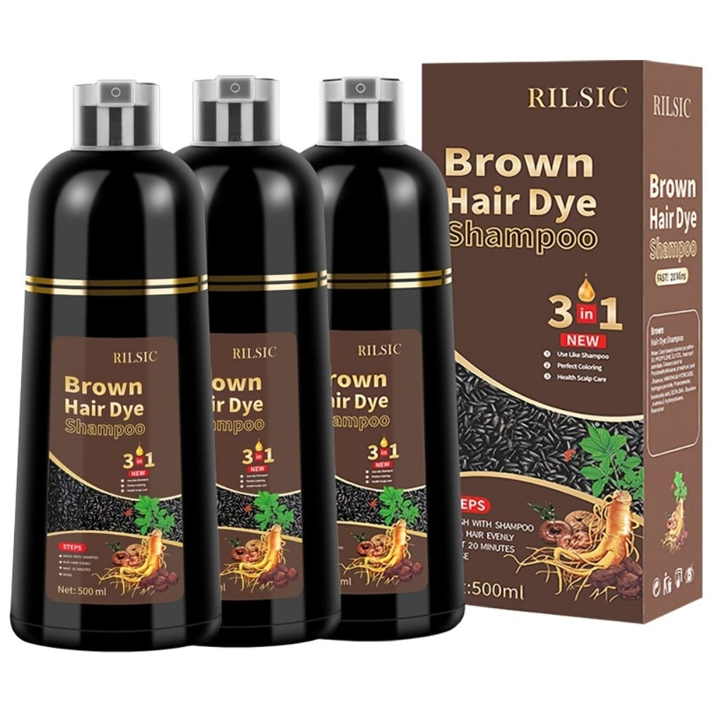 Hair Dye Shampoo, RILSIC Three-Pack of 500ml Bottles in Black, Brown, Dark Brown or Chestnut Brown — image 7
