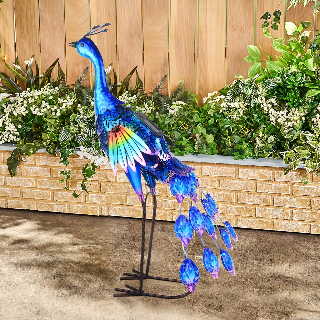 Solar Peacock Garden Statue – Metal Bird Sculpture with LED Lights, Outdoor Yard Art Decor for Patio, Lawn & Garden, Unique G
