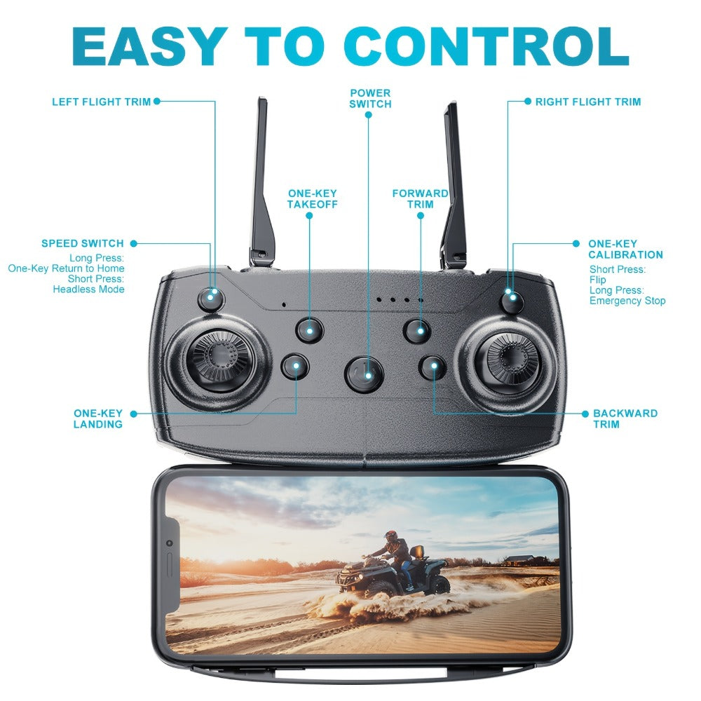Foldable HD Camera Drone Free Storage Bag USB-C Charging 3D Flips Single or Dual Camera Built-in Screen Remote — image 10