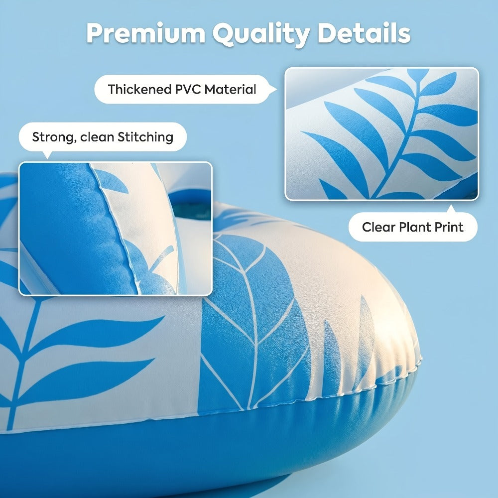 Blue-and-White Inflatable Pool Lounger with Backrest, Cup Holder and 77 x 50-Inch Pictured Size — image 4