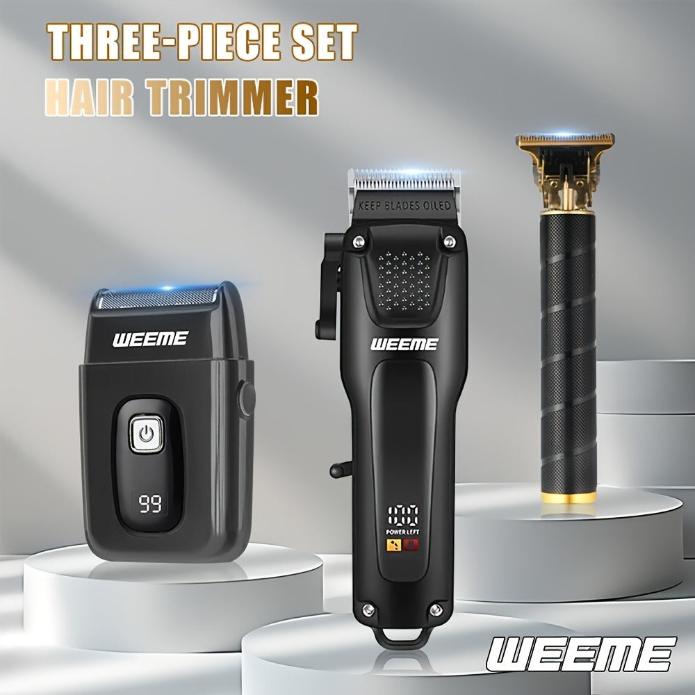 Mens Grooming Kit with Nose Hair Trimmer Electric Shaver WEEME 826 USB Rechargeable LCD Display – Complete Shaving Trimming S