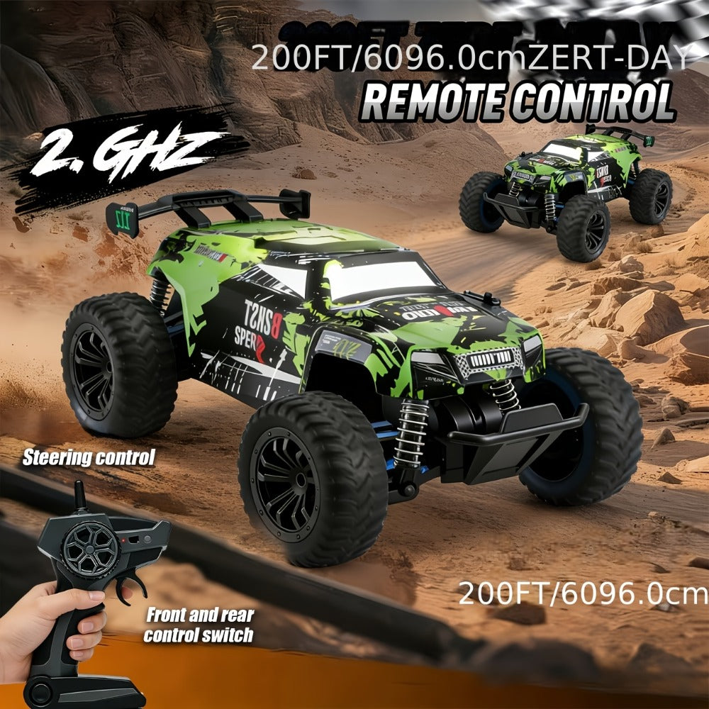 RC Monster Truck 4WD Green Off-Road Style Vehicle with LED Details, 2.4G Remote Controller and Treaded Tires — image 1