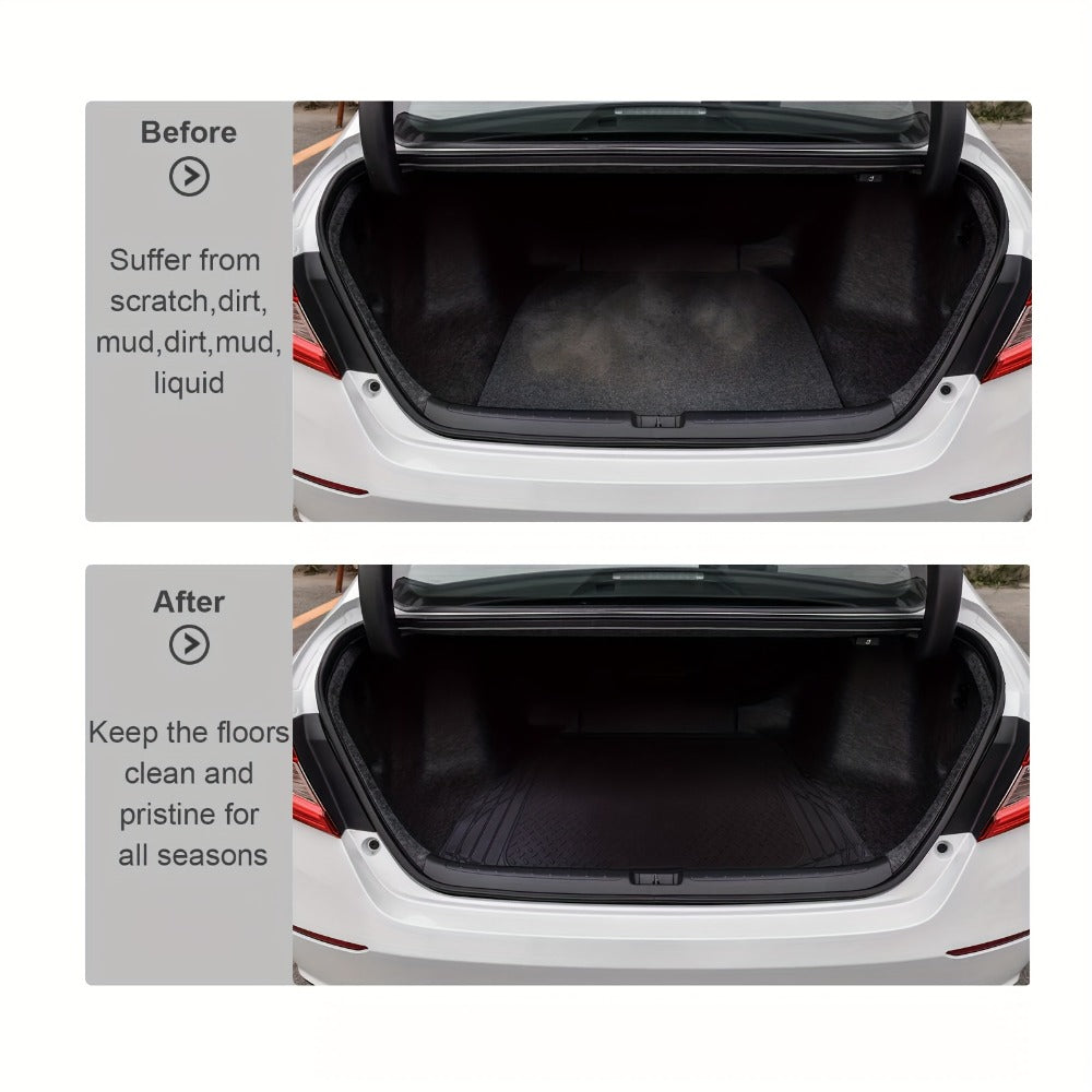 Trunk Cargo Liner Rubber Mat Universal Fit – All Weather Waterproof Trunk Mat with Seat Back Protector, Trim-to-Fit for Cars,