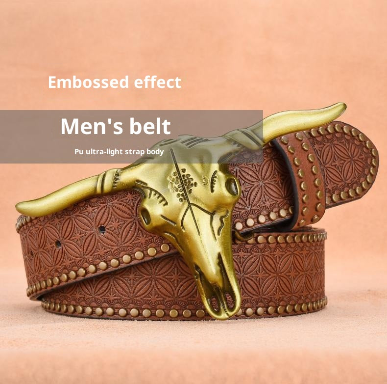 Cowhide Leather Belt For Men With Embossed Rivets