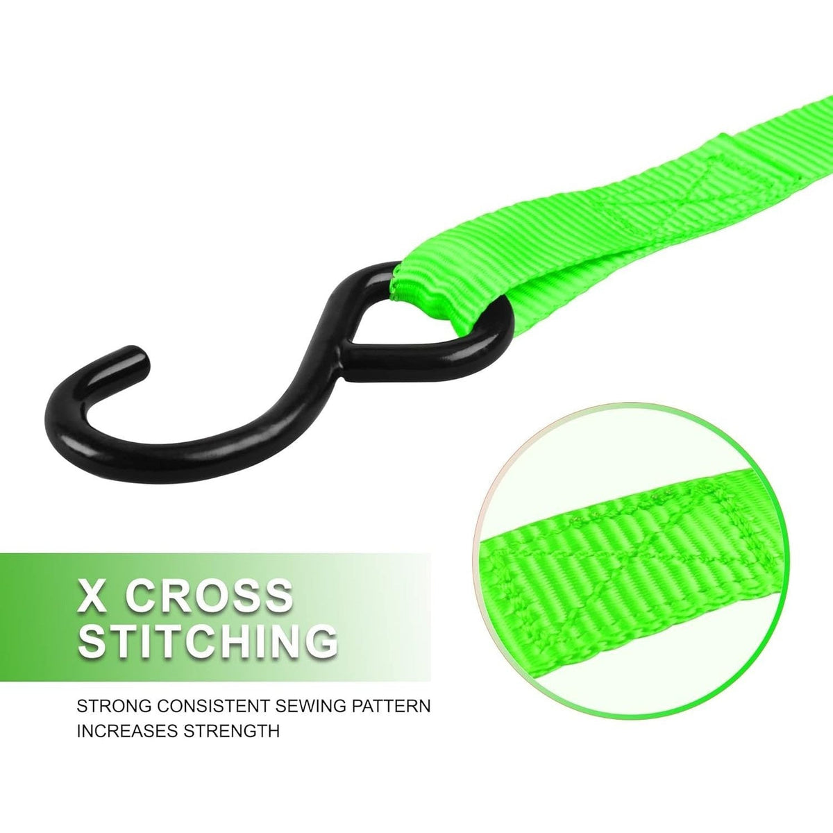 Ratchet Tie Down Straps 4-Pack 15FT 1, 500 lb Break Strength Heavy Duty with Soft Loops & Storage Bag – High-Visibility Webbi