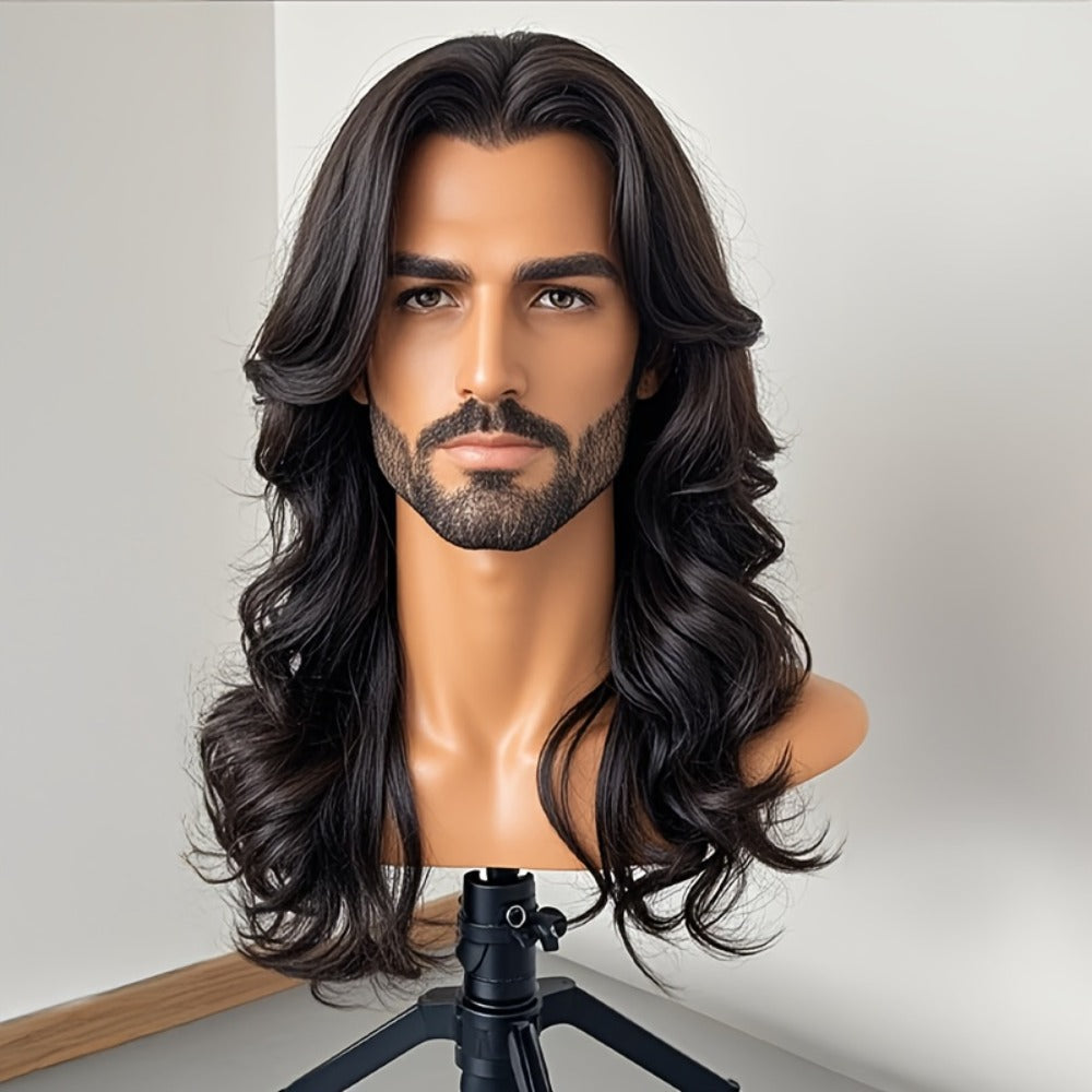 Synthetic Wig 26-Inch Men's Loose Curls with Middle Part in Seven Colors and Cap with Item-Specific Color, Length, Texture an