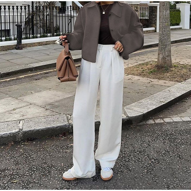 Lapel Long Sleeve Short Button Coat Fashion Women Baggy Casual Jacket