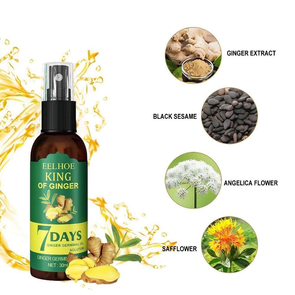 Ginger Hair Oil Spray Set 6 Bottles × 30ml – 7-Day Deep Moisturizing Frizz Control Mist for Dry, Curly & Coily Hair | Lightwe