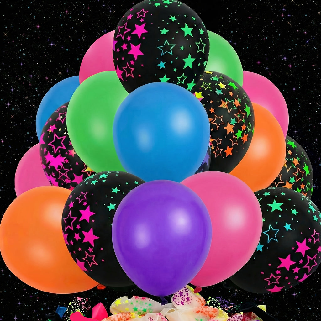 UV Neon Balloon Party Supplies Set with 42 12-Inch Star-Print Balloons for Blacklight Decor — image 8
