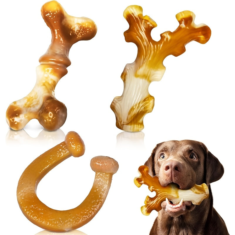Three-Piece Dog Chew Toy Set with Branch, Bone and Ring Shapes in Milk Tea Brown for Supervised Play — image 5