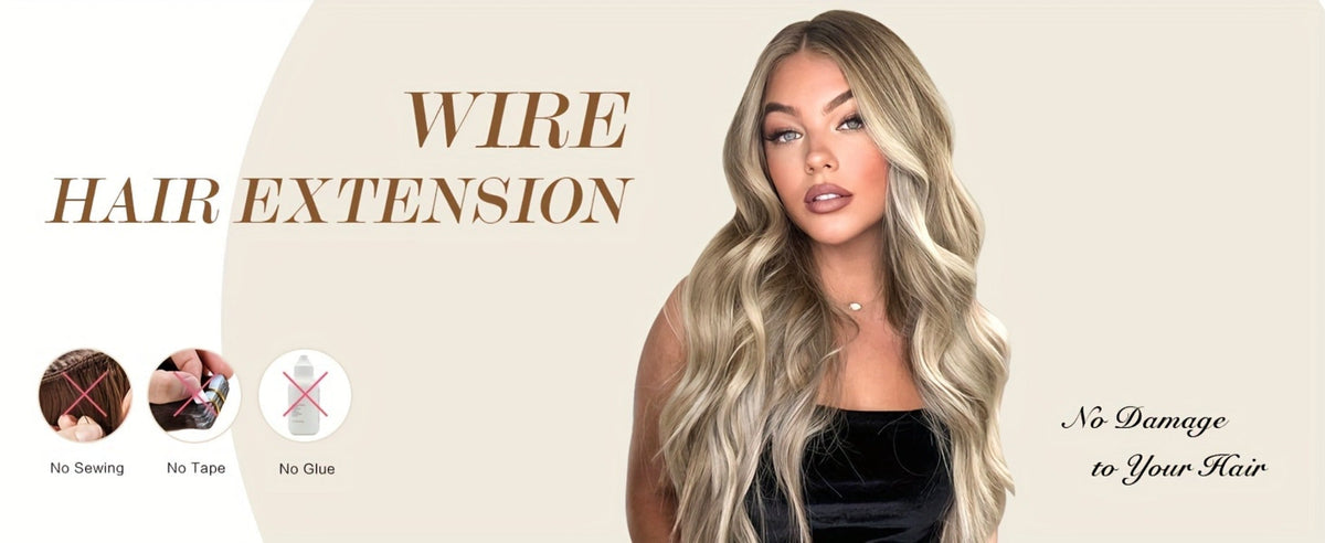 Hair Extensions Wavy 18-Inch Synthetic Halo Weft with Clear Wire, Two Clips and Ten Color Options — image 20