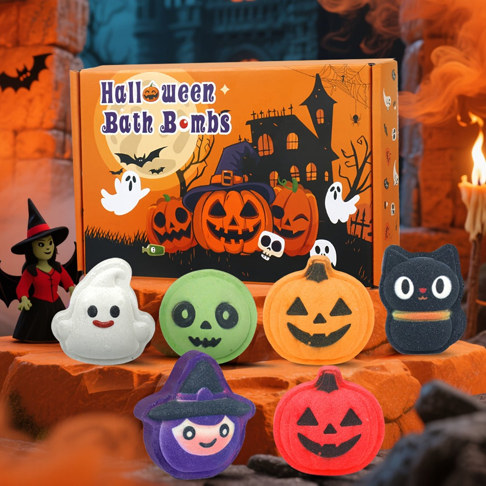 Bath Bombs, 5-Piece Halloween Gift Set with Pumpkin, Bat, Skull, Hat and Cat Shapes in Individual Wrappers — image 2