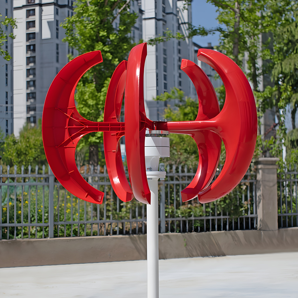 Red Vertical-Axis Wind Turbine Generator Kit with Curved Rotor Blades and Pictured Mounting Hardware — image 4