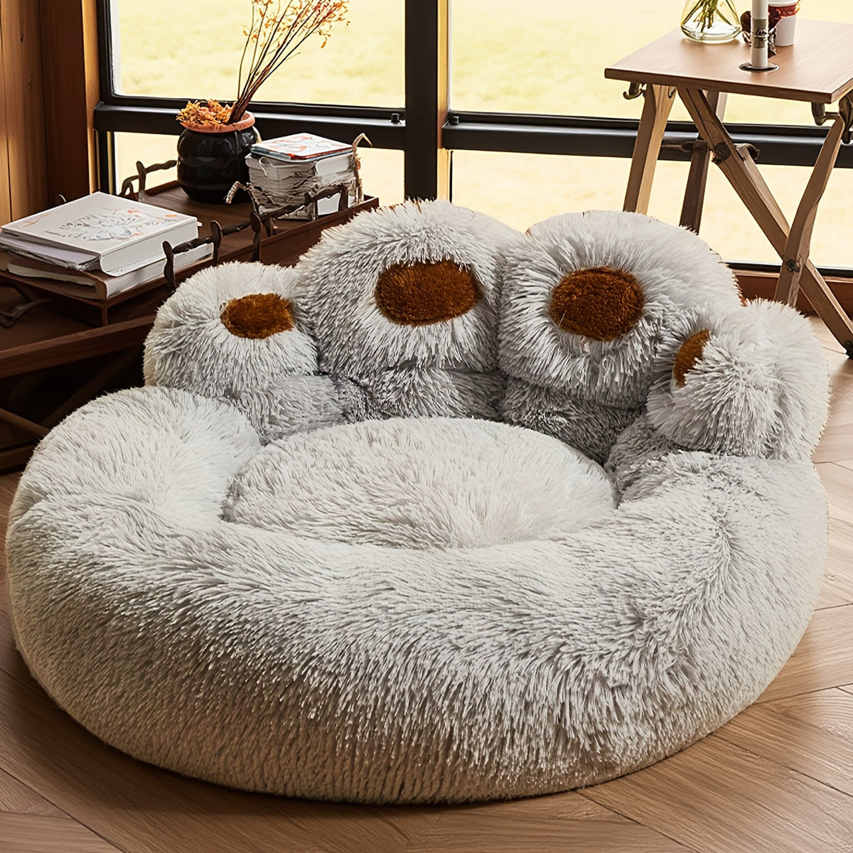 Bear Paw Plush Dog Bed with Filled Cushion Design in Pink, Grey or Coffee and Four Length Options — image 10