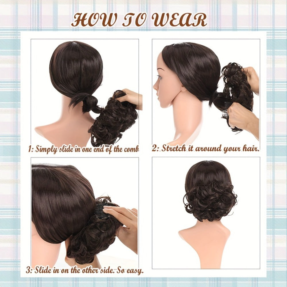 Clip In Hair Bun Extension Messy Bun Chignon Hairpiece – Synthetic Curly Updo with Comb & Scrunchie for Women — image 14