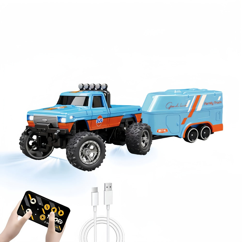 Mini RC Truck Toy 1:64 Scale 2.4GHz Off-Road Alloy Crawler with Detachable Trailer Body Lights & LED Headlights — image 8