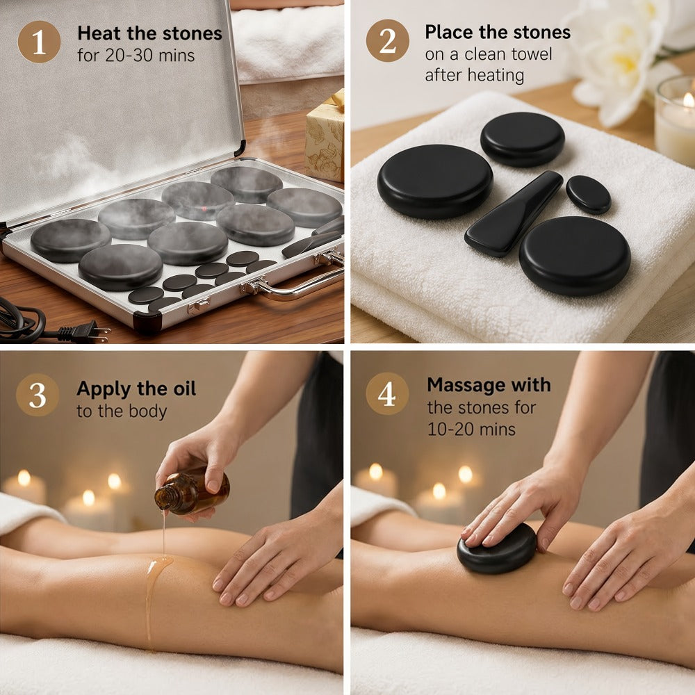 18-Piece Basalt Hot Stone Massage Set with Warmer, 4 Sizes for Full Body Deep Relaxation, Professional — image 4
