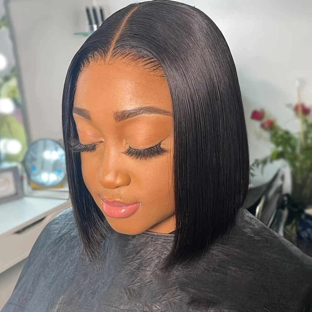 Wig Bone-Straight Glueless Human Hair in Natural Black, 10-34 Inch Options with Pre-Cut 6x4.5 Lace — image 8