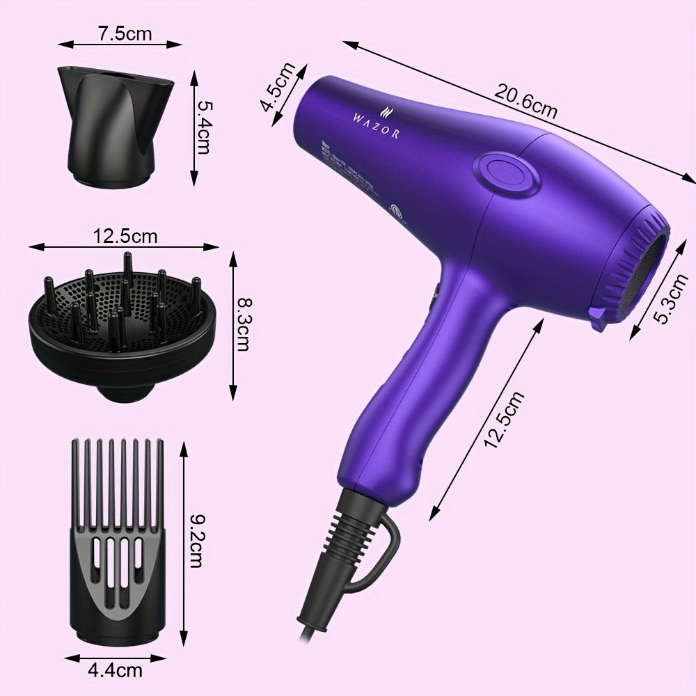 Purple WAZOR 1875W Hair Dryer with Three Heat Settings, Two Speeds, Cool Shot and Three Styling Attachments — image 6