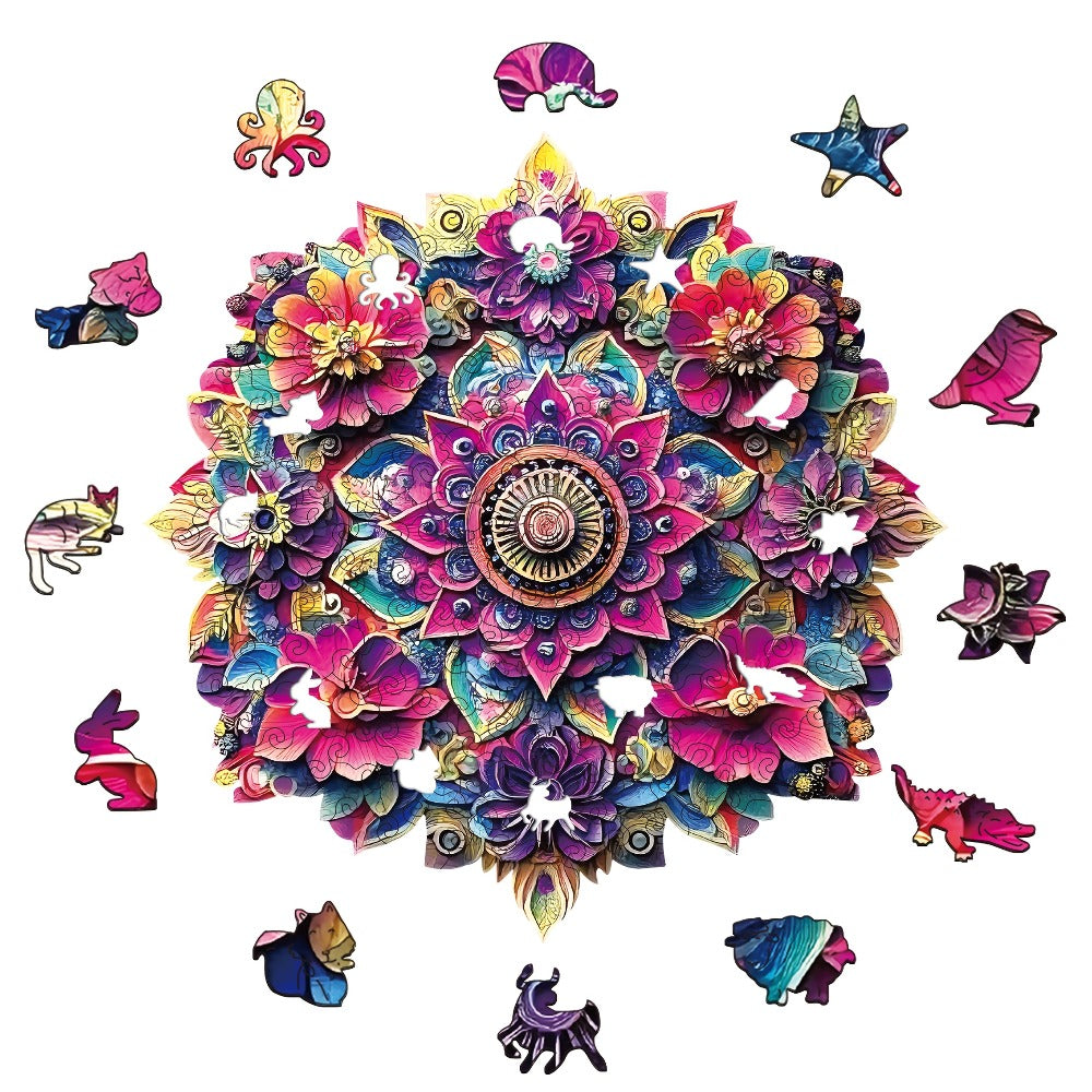 Floral Mandala Wooden Jigsaw Puzzle with Irregular Pieces and S, M and L Options from 5.31 to 11.02 Inches — image 9