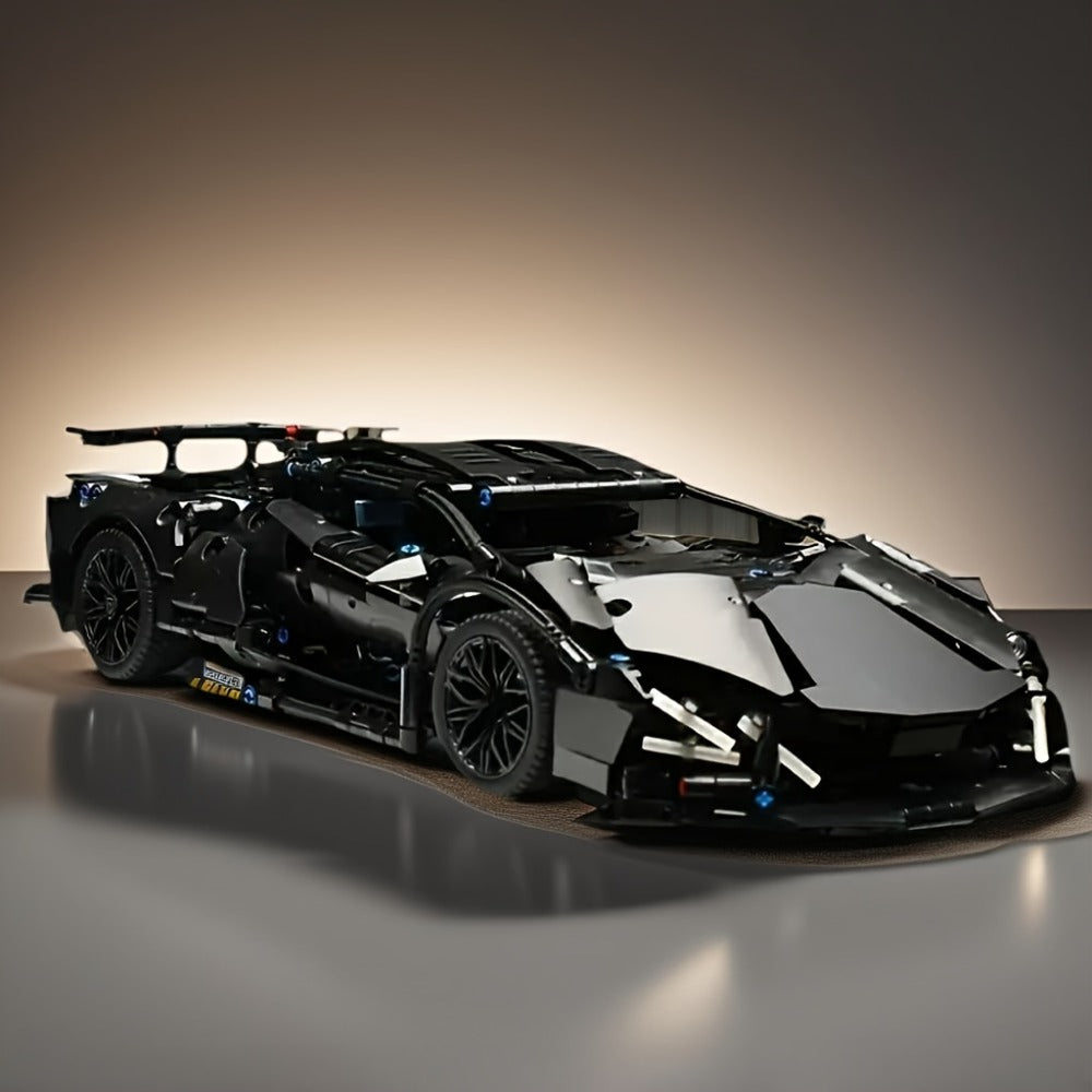 Black Supercar Building Blocks Set 1288 Pcs Limited Edition – Openable Hood Trunk Functional LED Headlights Realistic Engine 