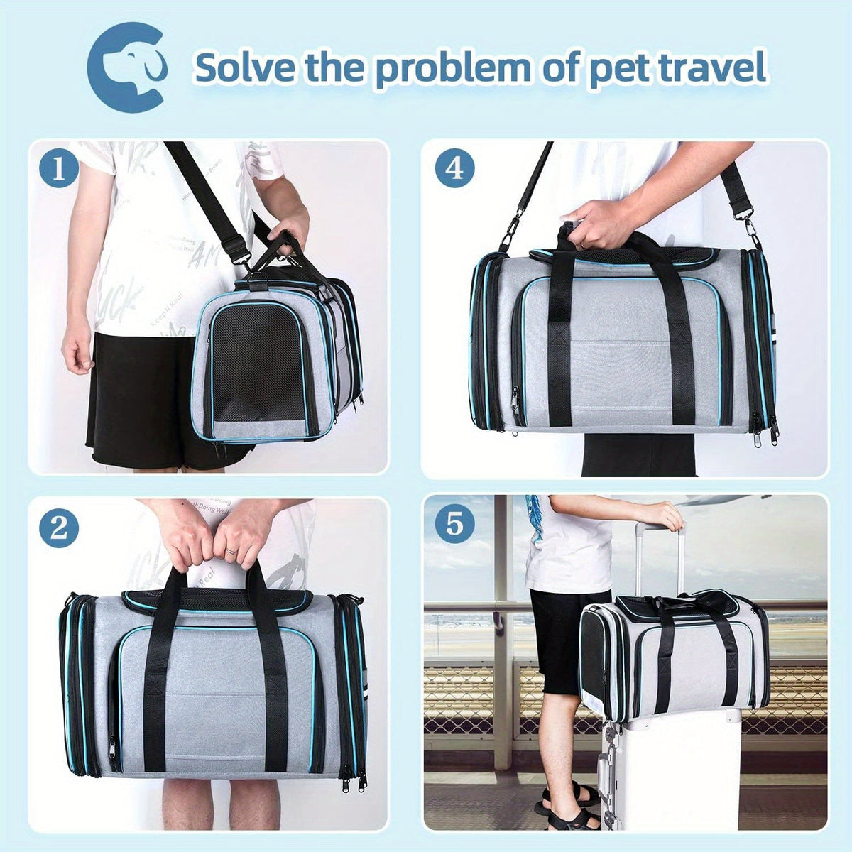 Expandable Pet Carrier Tote with Two Zip-Open Mesh Side Sections and Small or Large Size Options — image 4