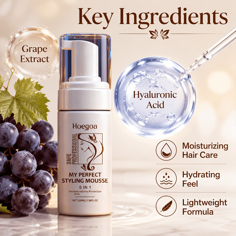 Hair Styling Mousse with Mint Extract & Hyaluronic Acid – Long-Lasting Flexible Hold, Moisturizing Mild Formula, Frizz Contro