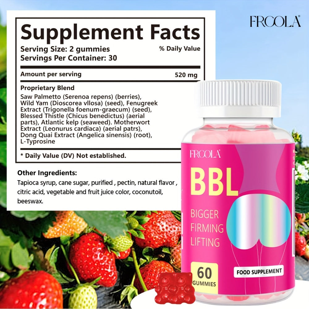 BBL Gummies for Women Butt Enhancement 60 Count Strawberry Flavor for Bath Time, Home Spa and Personal Care — image 2
