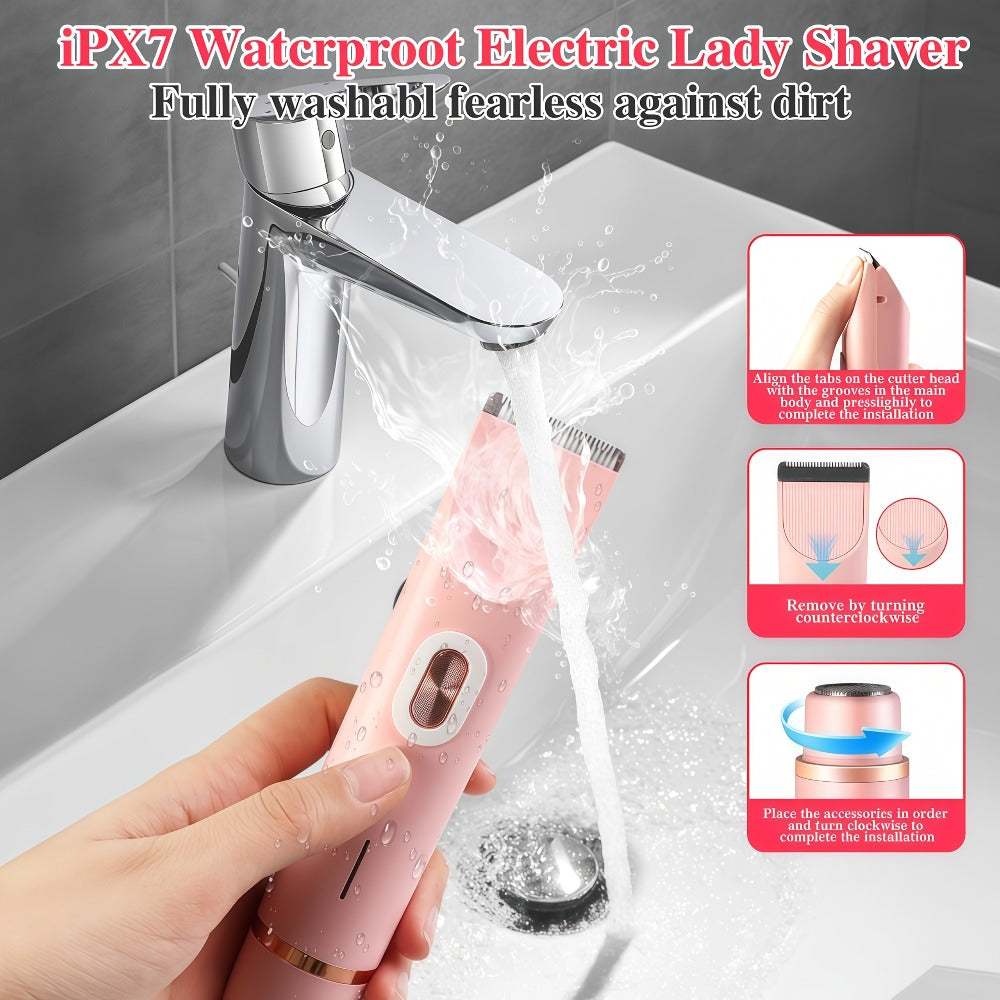 Bikini Trimmer for Women 2-in-1 Dual Head IPX7 Waterproof Electric Shaver Body Hair Trimmer Facial Hair Remover Bikini Undera