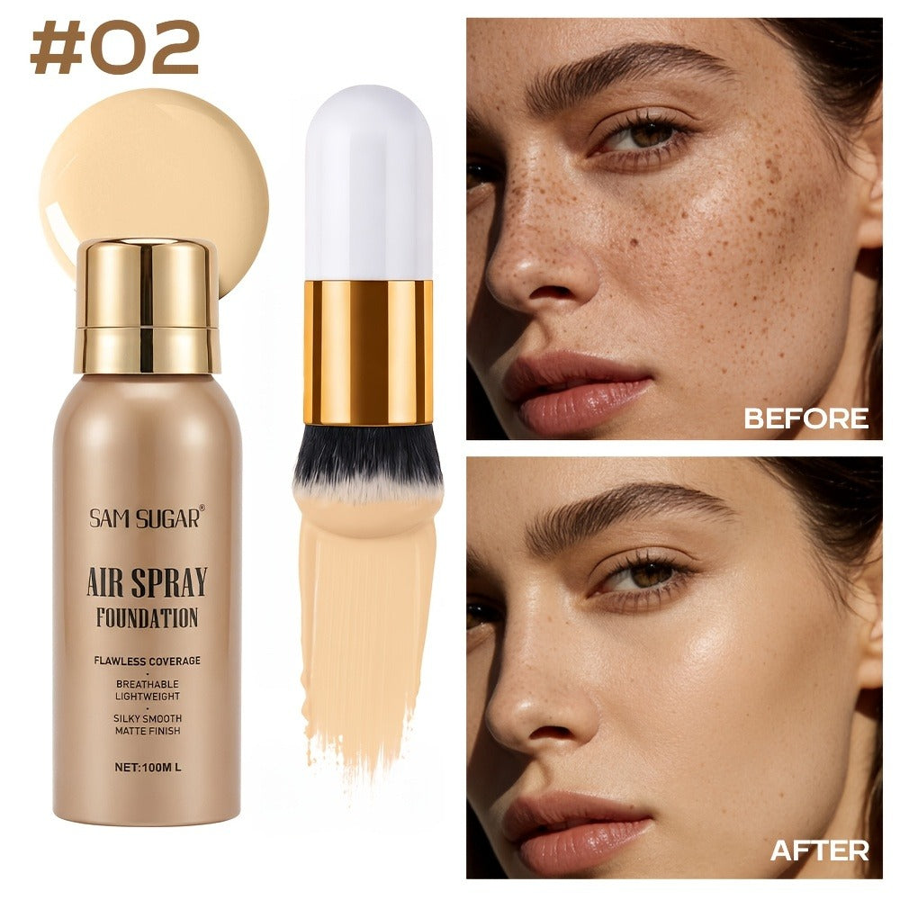 Waterproof Matte Foundation Spray Powder with Brush Set for Women – Sweat-Proof Long-Lasting Full Face Coverage Natural Finis