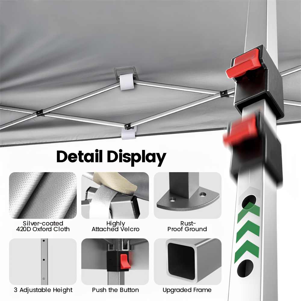 Straight-Leg 10x10ft Pop-Up Canopy Tent with 420D Oxford Top, Three Heights and Eight Colors — image 13
