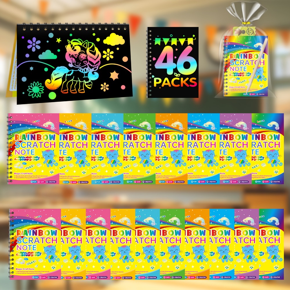 Scratch Art Notebooks 48 Pack Rainbow Scratch Paper Party Favors for Kids Birthday Gifts for Parties, Celebrations and Guest 