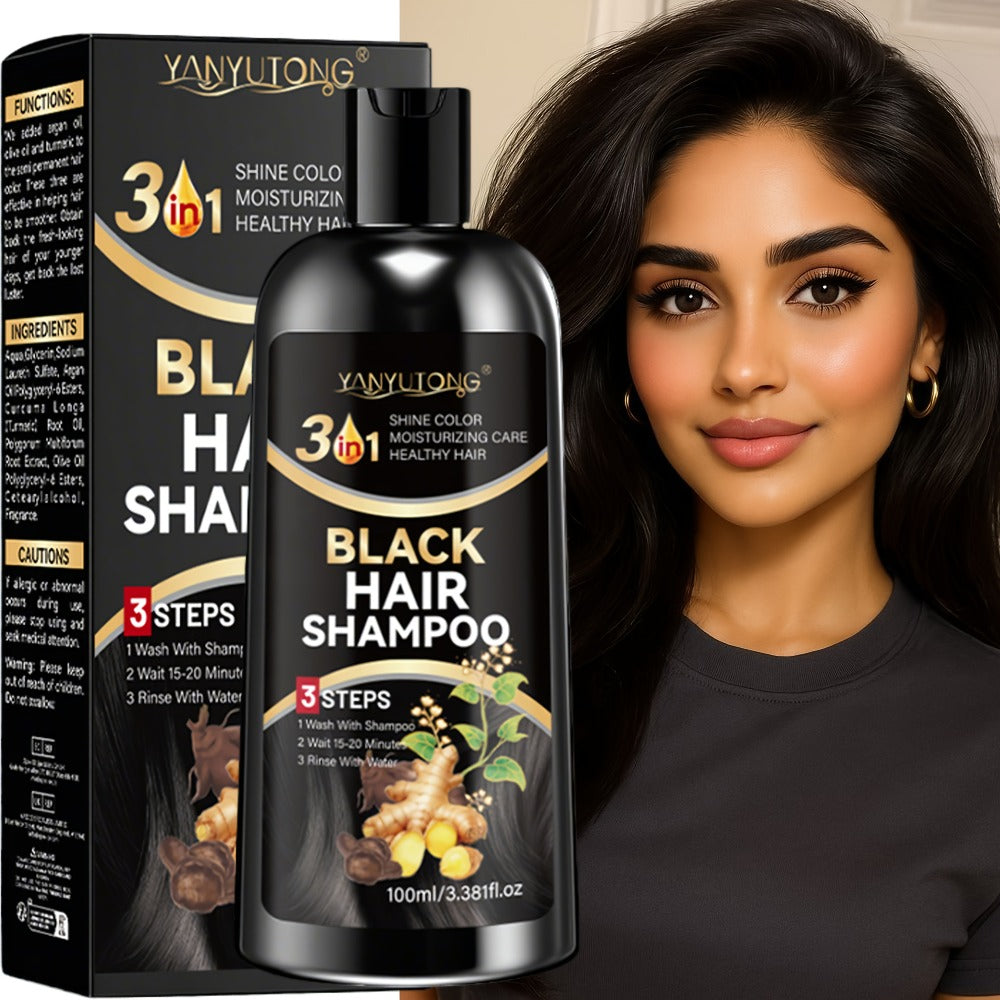 Hair Dye Shampoo, YANYUTONG 100ml Black 3-in-1 Bottle with Three-Step Package Directions for Home Use — image 4