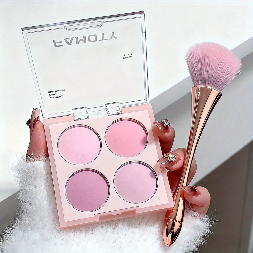 Blush Palette with Brushes Set 4-in-1 – Low Saturation Matte Powder Soft Gradient Finish, Buildable Coverage for Cheeks & Eye