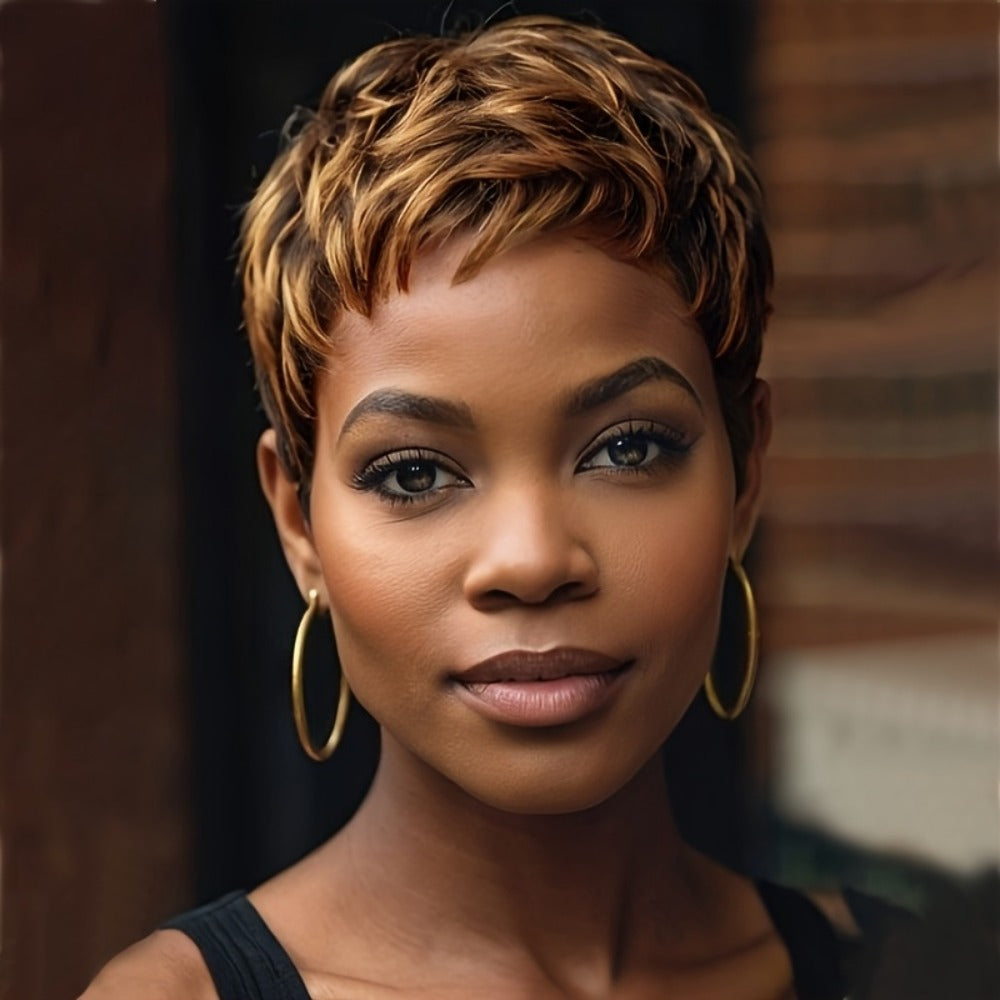 Synthetic Wig 4-Inch Glueless Pixie Cut in Two Mixed Brown-Blonde Color-Code Options for Daily Wear — image 2