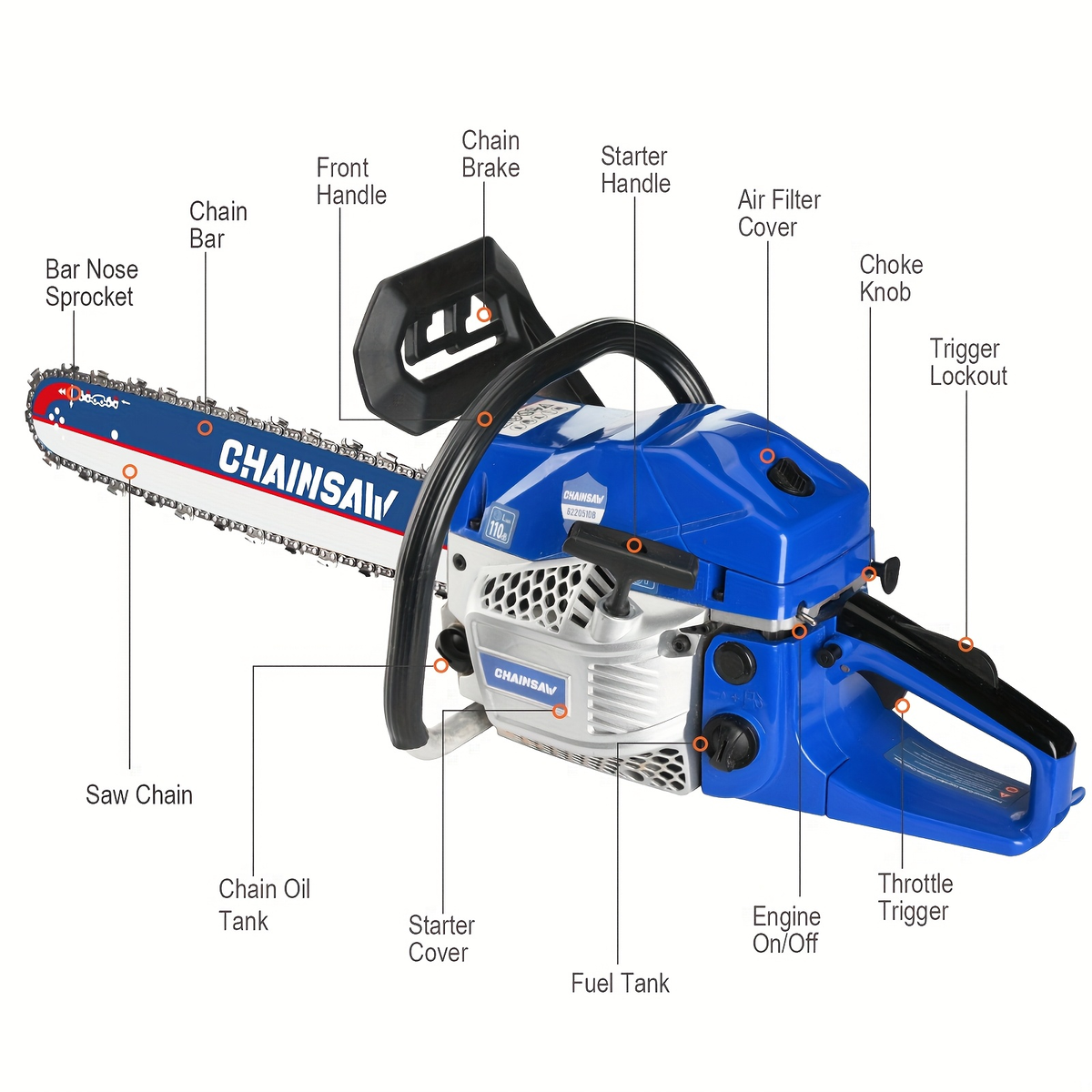 62CC 20-Inch Gas Chainsaw Kit in Five Colors with Bar Cover, Tool Pouch and Fuel Container — image 11