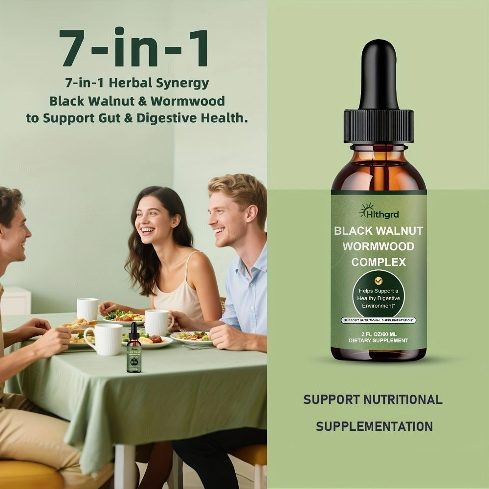 Wormwood Black Walnut Clove Liquid Drops, Herbal Gut Cleanse & Digestive Support Complex with Gentian Root & Tansy — image 2