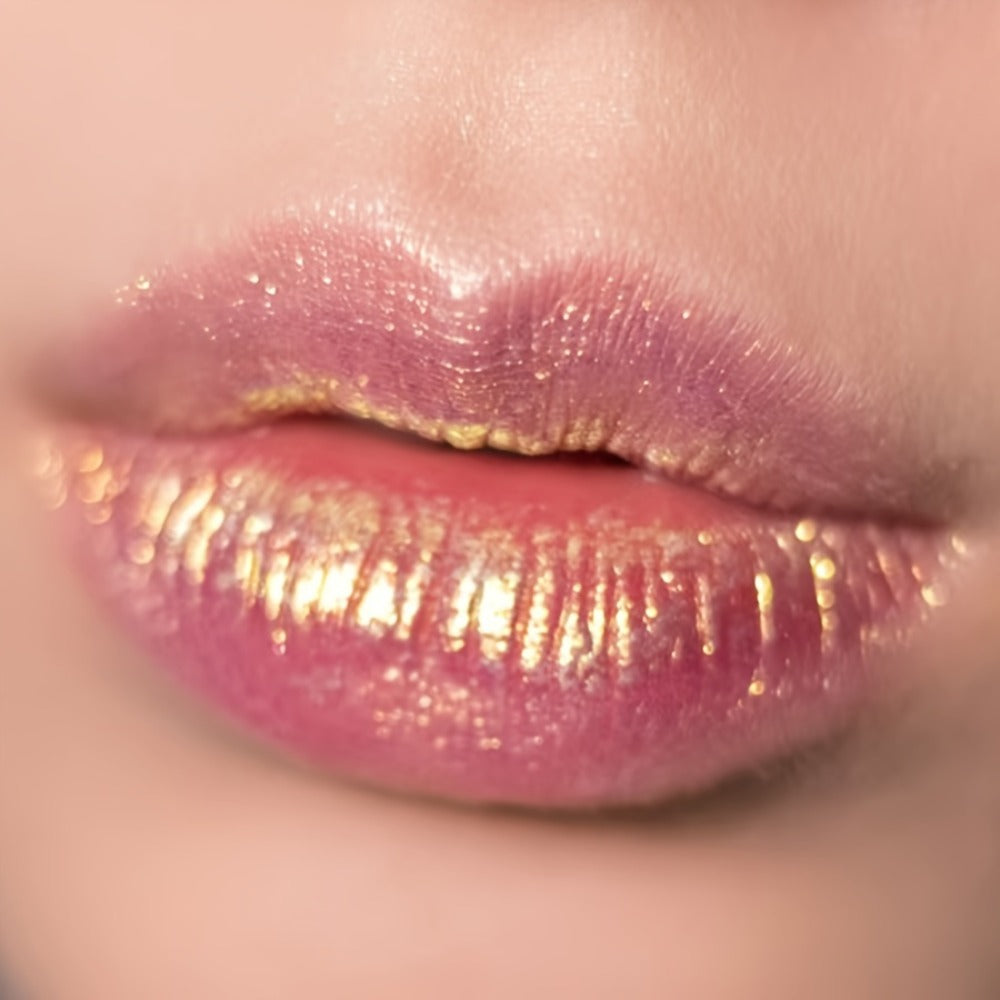Glitter Shimmer Lipstick Set 3Pcs Pearlescent Pinkish Golden Creamy Glossy Sparkle Lip Gloss Lip Makeup for Party Stage Cospl