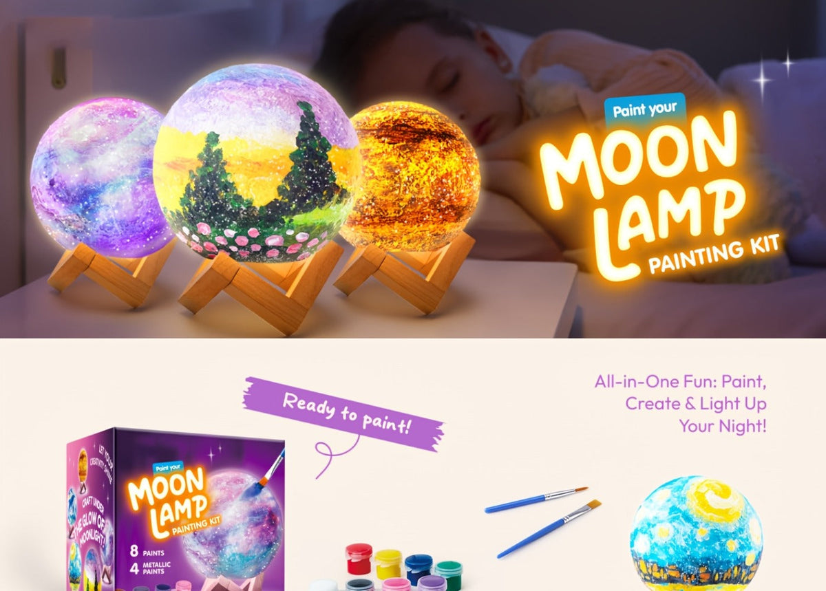 Paint-Your-Own Moon Lamp Craft Kit with 12 Colors, Four Metallic Paints, Two Brushes and Wooden Stand — image 9