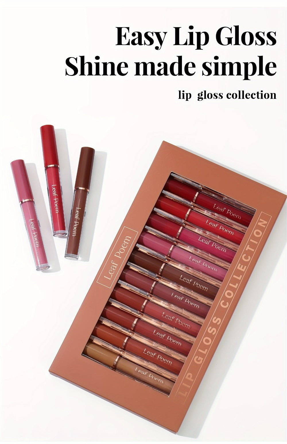 Lip Gloss Set by Leaf Poem with 12 Mixed Lip Colors, Slim Tube Applicators and Presentation Box — image 11