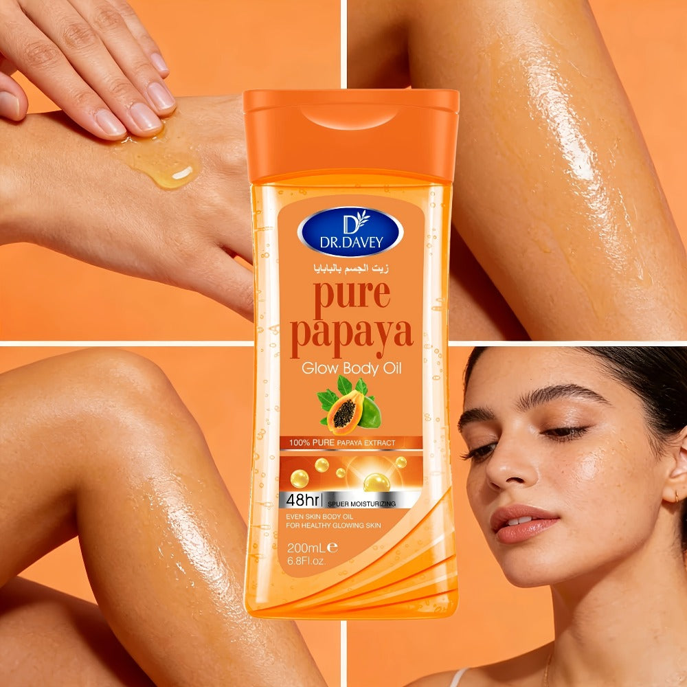 Papaya Glow Body Oil, Two-Piece Set of 200ml Flip-Top Bottles with Coordinated Orange Labels — image 2