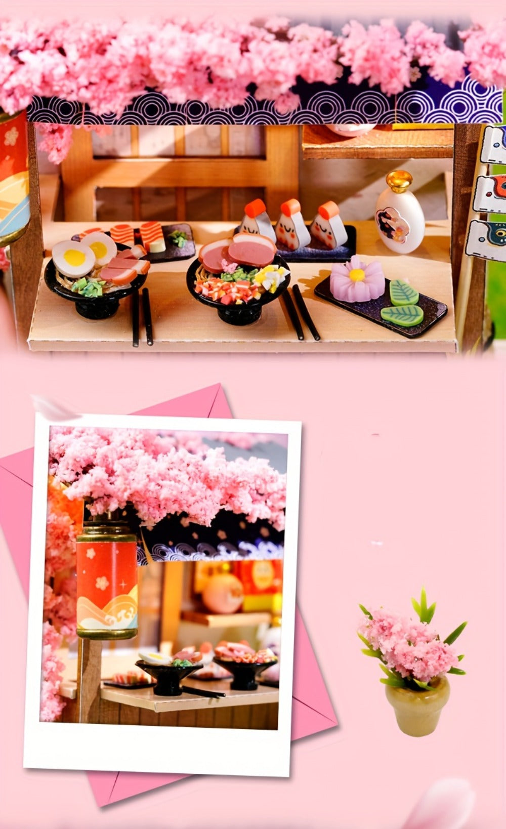 DIY Miniature Shop Dollhouse Kit with Dust Cover, Wooden Mini Store Assembly Set, 4 Themes Sakura Noodles Candy Atelier Coffe
