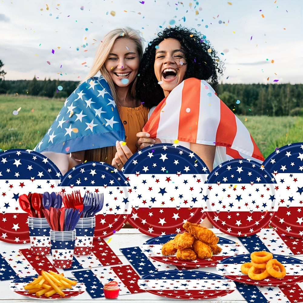Patriotic Tableware Party Supplies Set with 140 Pieces for 20 Red White Blue Star-Print Settings — image 5