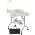 Foldable Nail Table with LED Lamp Drawer Lockable Wheels Wrist Cushion & Carrying Bag, Portable Manicure — image 22